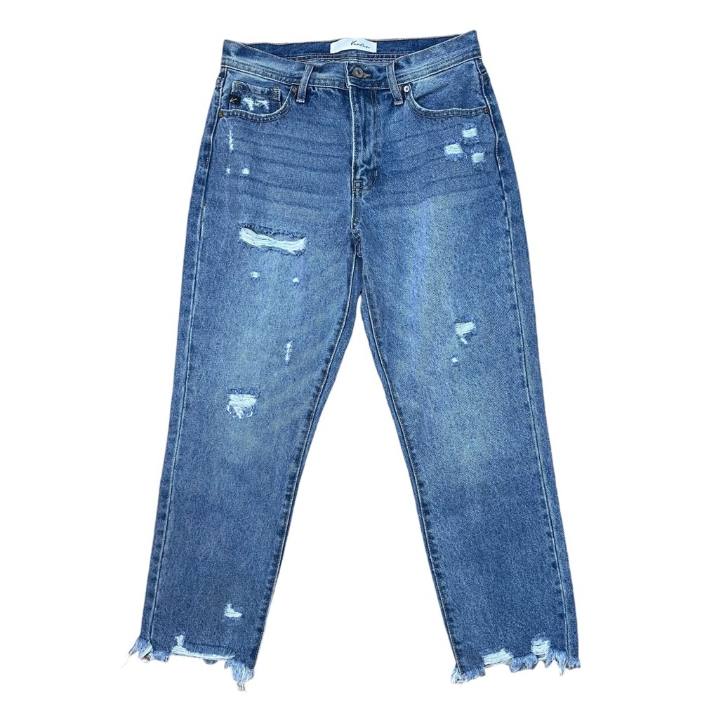 ✨ KanCan High Rise Distressed Mom Jeans Raw Hem 5/26 Medium Wash Casual Classic